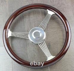15 Inch Real Wood Stainless Steel Banjo Steering Wheel & Horn Kit- Chevy & more