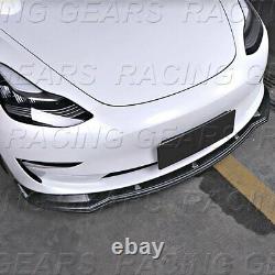 3pcs Real Carbon Fiber Front Body Kit Bumper Spoiler Lip Fit 17-20 Tesla Model 3
