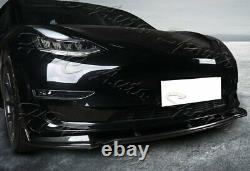 For 16-21 Tesla Model 3 Real Carbon Fiber Front Bumper Splitter Spoiler Lip Kit