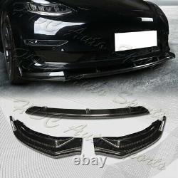 For 16-21 Tesla Model 3 Real Carbon Fiber Front Bumper Splitter Spoiler Lip Kit
