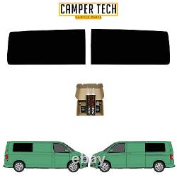 VW T6 LWB Pair of BLACK OUT FAKE Rear Quarter Windows With Fit Kit