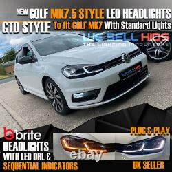 Vw Golf Mk7 Mk7.5 Headlamps Led Drl Bi Led Gtd Swipe Sequential Indicators Uk