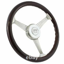 15 Inch Real Wood Stainless Steel Banjo Steering Wheel & Horn Kit- Chevy & Plus